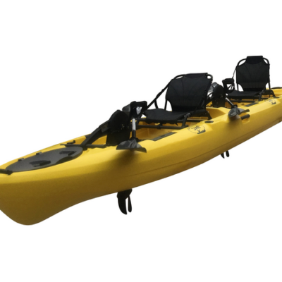 BKC PK14 Angler 14-foot Sit On Top Tandem Pedal Fishing Kayak w/ Instant Reverse Pedal Drive, Hand Control Rudder, Paddle, and Upright Seat